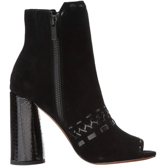 $400 Donald Pliner Briget BOOTIES Suede OPEN PEEPToe Snakeskin Black 9 (TPO19.5) - Picture 1 of 8